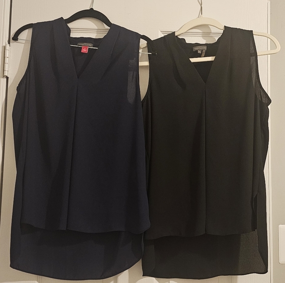 🔥Bundle. 2 Vince Camuto sleeveless v-neck blouses with inverted front. Sz S - Picture 8 of 9